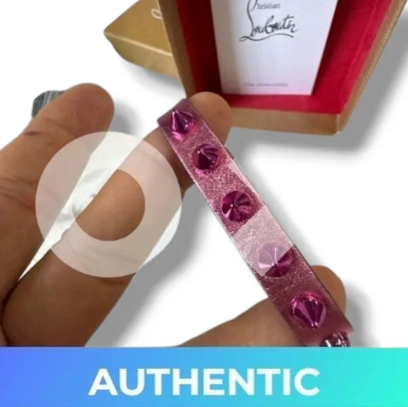 Christian Louboutin Loubilink Hot Pink Glitter Spiked Calf Leather Bracelet 8" - Picture 11 of 11